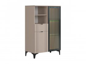 Комод 2 со стеклом Рич (кашемир/фрапучино матовый/черный) в Игарке - igarka.mebel-nsk.ru | фото