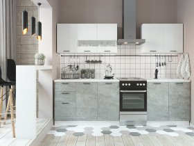 Кухонный гарнитур Дуся 2,0 м (белый глянец/цемент) в Игарке - igarka.mebel-nsk.ru | фото
