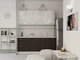 Кухонный гарнитур МДФ Выгодно и точка 2,0 м (белый глянец/ироко) в Игарке - igarka.mebel-nsk.ru | фото