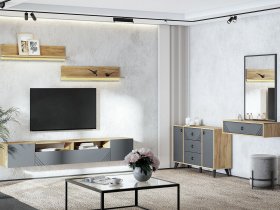 Модульная гостиная Байкал (дуб крафт золотой/графит) в Игарке - igarka.mebel-nsk.ru | фото