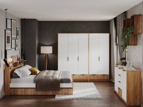 Модульная спальня Ивис (дуб крафт золотой/белый) в Игарке - igarka.mebel-nsk.ru | фото