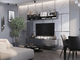 Стенка 2000 Квинта (темно-серый/силк титан/графит) в Игарке - igarka.mebel-nsk.ru | фото