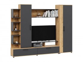 Стенка «Дакота» (дуб крафт золотой/антрацит) в Игарке - igarka.mebel-nsk.ru | фото