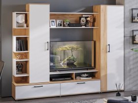 Стенка «Дакота» (дуб крафт золотой/белый ясень) в Игарке - igarka.mebel-nsk.ru | фото