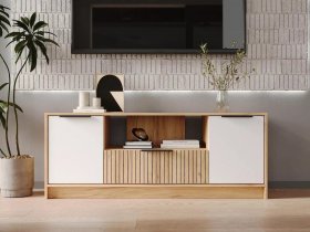 Тумба под ТВ  ТМ-001 Ивис (дуб крафт золотой/белый) в Игарке - igarka.mebel-nsk.ru | фото